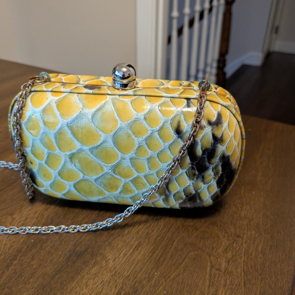 Yellow Snake Print Clutch with Chain Strap